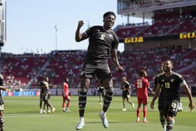 Pompey target and Jamaica international celebrates his goal against Saint Kitts and Nevis at the Gold Cup in USA. (Photo by Thearon W. Henderson/Getty Images)