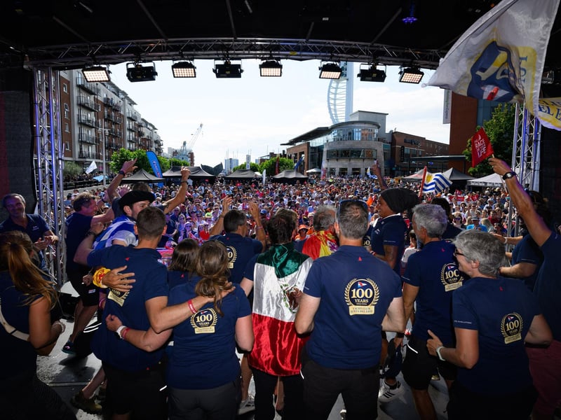 The view from the stage as amateur sailors from across the world celebrated reaching the finish line.Picture: Keith Woodland (270721-159)