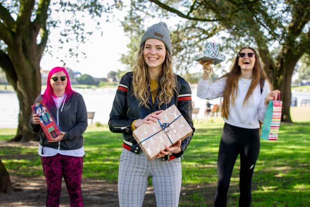 Lockdown restrictions are lifted as people up to a group of six can meet outdoors on 29 March 2021.

Pictured: Friends celebrating Christmas as Canoe Lake, Roberta Allgood, Lauren Game and Sarah Jones-Bierton

Picture: Habibur Rahman