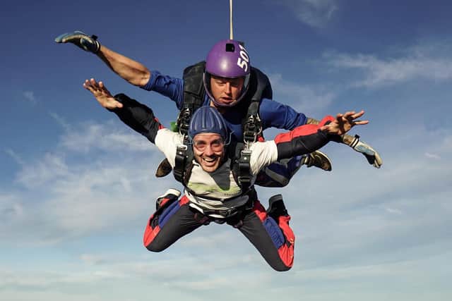 Kev Bradshaw taking on a skydive for Rowans Hospice in 2019