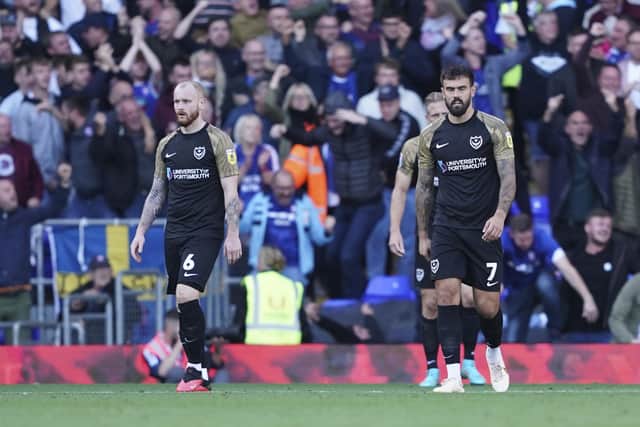 Connor Ogilvie and Marlon Pack look dejected after Ipswich's third goal in the Blues' 3-2 defeat at Portman Road.