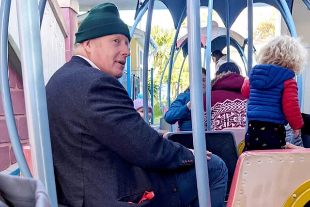 PM Boris Johnson was seen enjoying a day at Peppa Pig World theme park with his one-year-old son. Picture: George Bell / SWNS