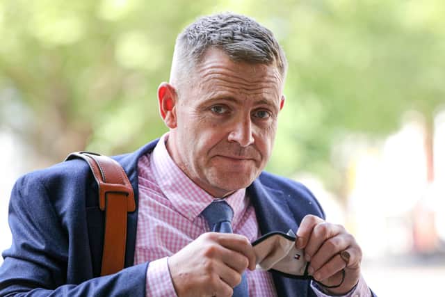 Unmasked: Phillip Gazzard, formerly of Southsea, arrives at Portsmouth Coroner's Court before giving evidence in the case of the death of Thomas Toomer (jpns 150621-)