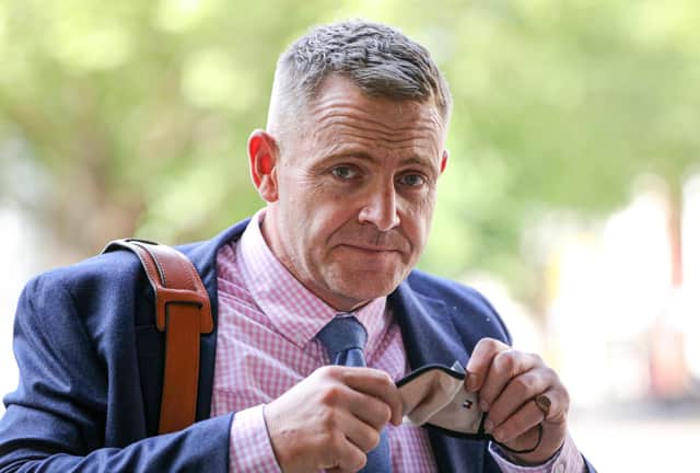Unmasked: Phillip Gazzard, formerly of Southsea, arrives at Portsmouth Coroner's Court before giving evidence in the case of the death of Thomas Toomer (jpns 150621-)