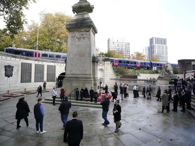 Wreaths are laid at the City of Portsmouth War Memorial
