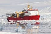 HMS Protector carefully navigates the Antarctic ice floes