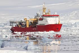 HMS Protector carefully navigates the Antarctic ice floes