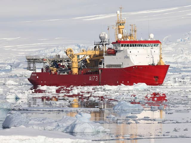 The Royal Navy could receive a new Arctic patrol ship. Pictured: HMS Protector carefully navigating the Antarctic ice floes.