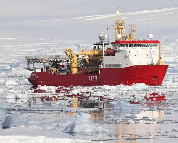 HMS Protector carefully navigates the Antarctic ice floes