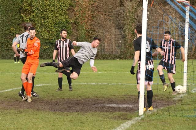 Milton Park Rangers score during their 3-1 Division 6 victory over Spartan. Picture: Kevin Shipp