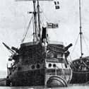 A survivor from the Battle of Trafalgar, the Duguay Trouin, left, renamed Implacable, alongside Foudroyant at Portchester Trot.