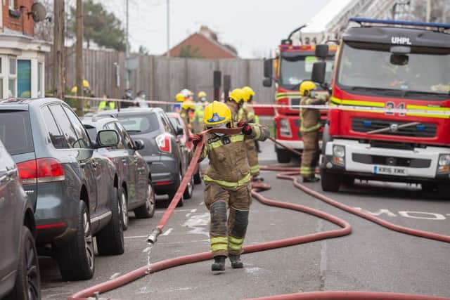 Police and fire services at the scene at Whale Island Way, Portsmouth. Picture: Habibur Rahman