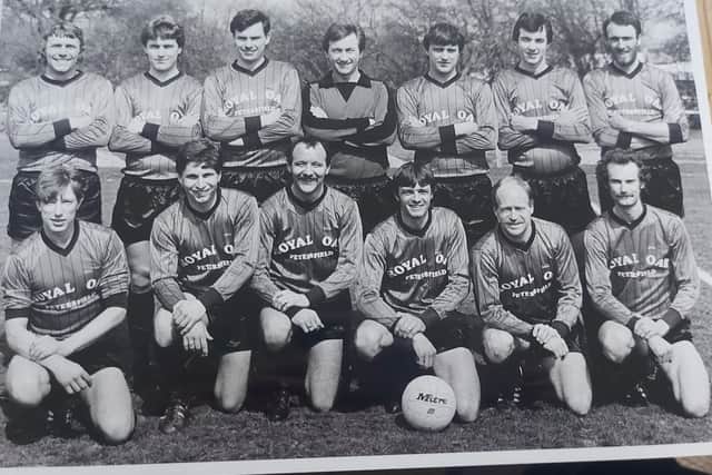 Petersfield United, April 1984. Back (from left): Peter Dore, Owen McCartney, Michael Clifford, Pete Cottan, Shaun McCartney, Carl Austin, Eddie Bentley. Front: Peter Clarke, John Pain, Kim Manns, Michael Gee, Len Phillips, Neil Codgbrook.
