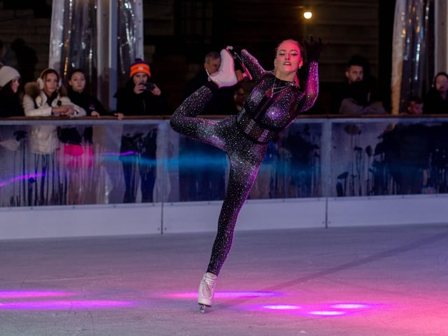 Amy World, the British senior ladies solo ice dance champion 2022, performs at the opening night of the rink