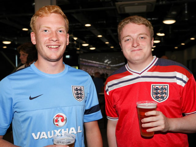 Fans watch Netherlands v England, UEFA Euros 2024 semi-final played in Dortmund, at Village Hotel, Lakeshore Drive, CoshamPicture: Chris  Moorhouse (100724-024)