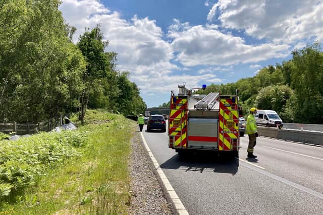 Two lanes were closed following the road traffic incident.