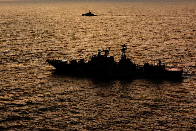 Royal Navy monitors the Udaloy-class destroyer Vice-Admiral Kulakov in 2020. Royal Navy/MoD/PA Wire