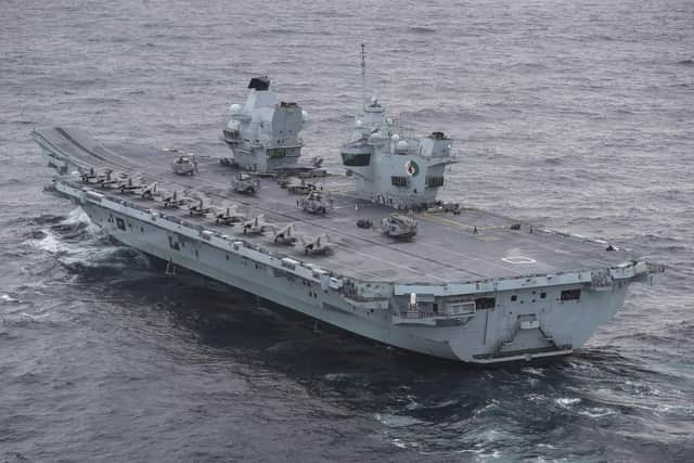 Aircraft carrier HMS Queen Elizabeth pictured with a deck full of F-35s as she led a flotilla of destroyers and frigates from the UK, US and the Netherlands, together with two Royal Fleet Auxiliaries. It is the most powerful task force assembled by any European navy in almost 20 years. Photo: Royal Navy
