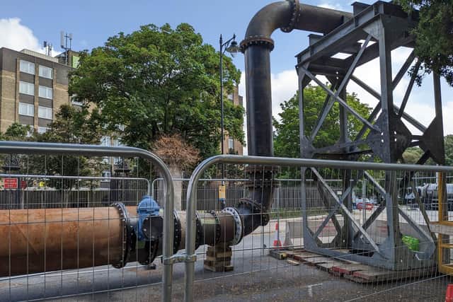 The Southern Water overland pipe, which spans from near the Pier Road pumping station in Southsea to just outside the Royal Garrison Church.