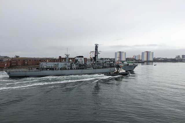 HMS Montrose arriving in Portsmouth on Friday, March 17.