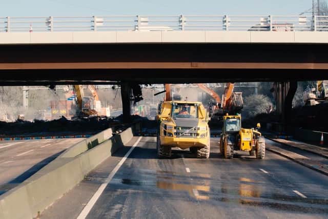 Work on the M27 to knockdown a bridge as part of the effort to transform the highway into Britain's latest smart motorway. Photo: Highways England
