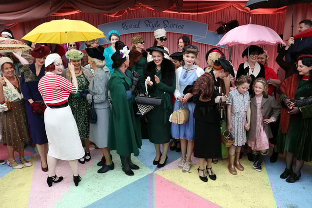 Competitors of the best dressed competition at Goodwood Revival on Friday, September 6. Photo: Kieran Cleeves/PA Wire