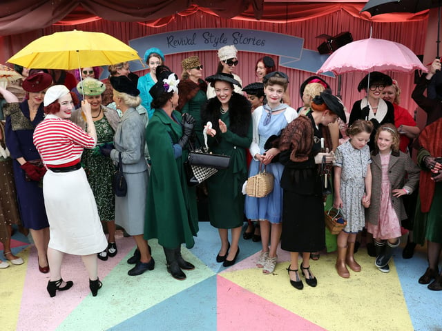 Competitors of the best dressed competition at Goodwood Revival on Friday, September 6. Photo: Kieran Cleeves/PA Wire