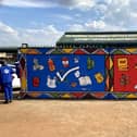 A mural in the Thembisile Hani Local Municipality of the Mpumalanga Province, South Africa, designed as part of a pilot study to help reduce plastic waste. The University of Portsmouth's Revolution Plastics team and the Department of Agriculture, Rural Development and Environmental Affairs (DARDLEA)  worked with UK-based charity WasteAid on the scheme