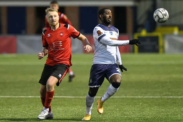 Hawks in National League South action against Eastbourne Borough last month. Clubs are now voting this week on whether to curtail the season or carry on once a two-week suspension expires this Friday. Picture: Neil Marshall