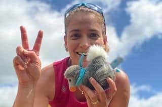 Geraldine Perrier with her lucky mascot
