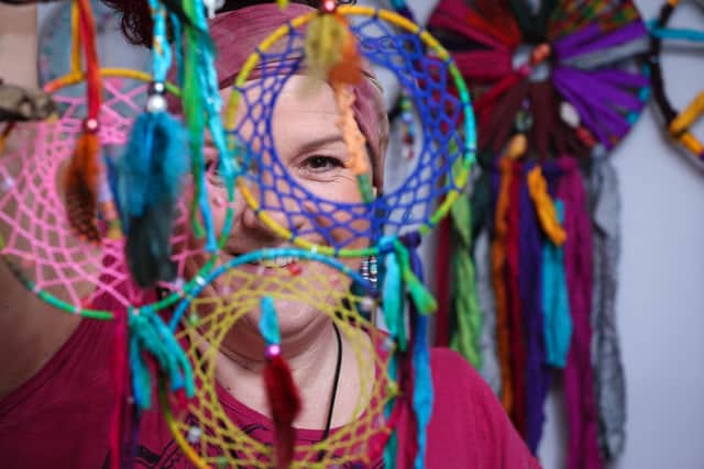 Jayne Terry has started a business making and selling dream catchers. Pictured at her home in Gosport
   Picture: Chris Moorhouse      (270221-22)