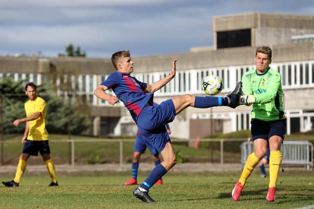 Andrew Todd in action during US Portsmouth's 5-1 Wessex Division 1 win over Downton last September. Since the start of the 2019/20 season, US have the best points-per-game ratio of any club in their division. Picture: Chris Moorhouse