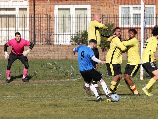 AFC Eastney take a free-kick. Picture by Kevin Shipp