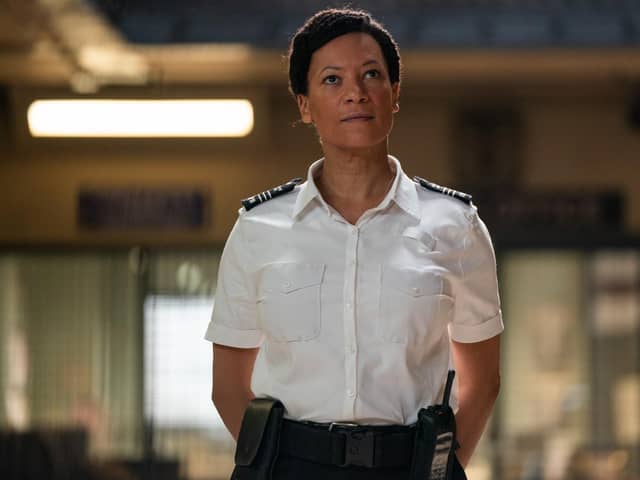 Nina Sosanya stars as wing governor Leigh Henry in the Channel 4 comedy-drama Screw (Picture: Mark Mainz/STV/Channel 4)