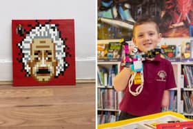Lego artist, Gosport Bricksy, has created an Albert Einstein display for local schoolboy Albert McCormick, who's love of Lego has made him want to build his own robotic arm. The mural is placed outside Rowner Junior School. Picture: Gosport Bricksy/Habibur Rahman.