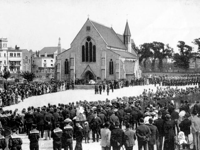 The Royal Garrison Church in Old Portsmouth A postcard of a Sunday church parade around 1900. It was a weekly event.