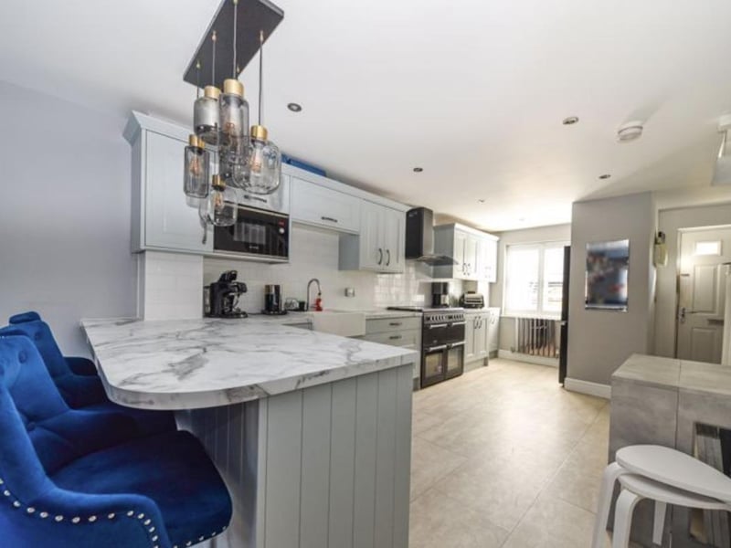 The kitchen is modern and spacious and has been decorated in a contemporary way.