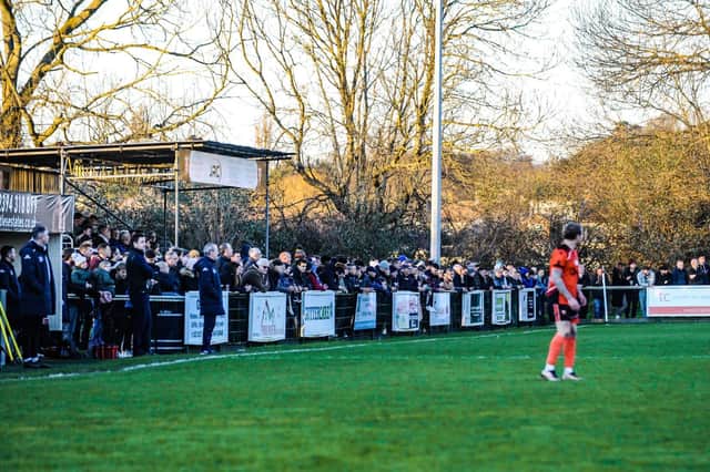 Fans packed into the On-Site Group Stadium on Bank Holiday Monday to create a new Wessex League attendance record for AFC Portchester's derby win against Fareham. Picture by Daniel Haswell.
