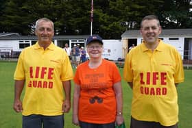 Keith Young, Club President Rosemary Bailey and RN Warrant Officer Lee Cunningham