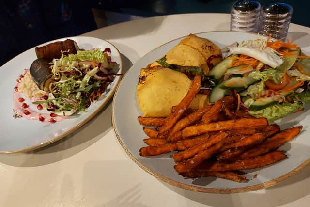 The roasted harissa zucchini and southern fried cauliflower tortillas at the Beach Club.