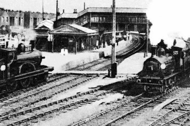 Fratton Railway Station in Edwardian times where visitors could board a train to travel the East Southsea branch to the Strand. It cost one penny each way.