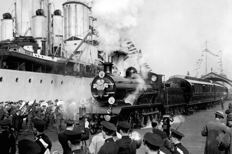 Prince of Wales returns home from Canadian tour on board HMS Renown.
With the Prince of Wales feathers headboard on the smokebox the royal train awaits to depart from South Railway Jetty in 1920.
Picture: Mike Nolan collection.