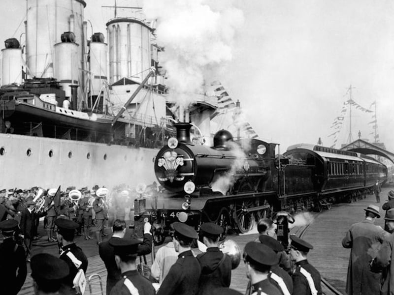Prince of Wales returns home from Canadian tour on board HMS Renown.
With the Prince of Wales feathers headboard on the smokebox the royal train awaits to depart from South Railway Jetty in 1920.
Picture: Mike Nolan collection.