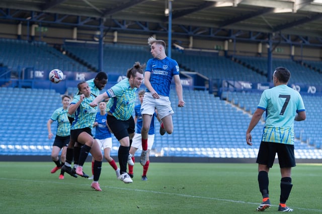 Staff and student players at Fratton Park.