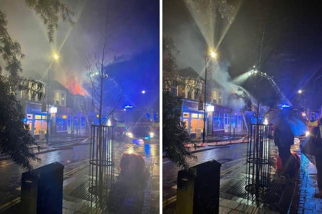 A fire engulfed a flat in Fawcett Road, Southsea, causing the roof to collapse. Police found a suspected cannabis factory at the property. Picture: Max Lewis.