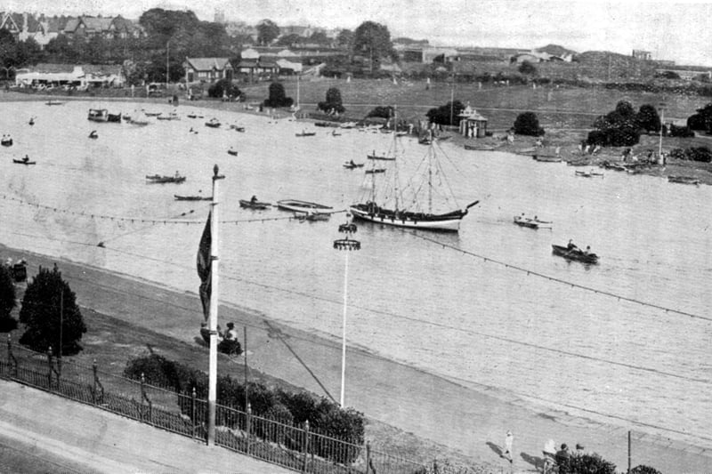 This is indeed a strange sight, a three-masted schooner berthed on Canoe Lake, Southsea.
This smaller version of the real thing must have been around in the early part of the last century but if anyone still has any knowledge of it please let us know.