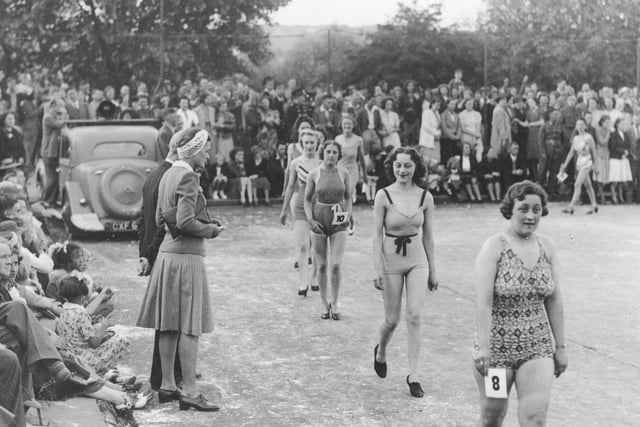 Ladies on parade in the Perfect Figure competition held at Hilsea Lido in 1941.