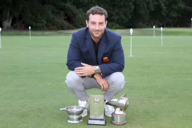 Hayling’s Toby Buden claimed the Courage, Trophy, Cole Scuttle, Hampshire Mid-Amateur Championship (trophy missing) and the Cullen Quaich – awarded to the Hampshire Order of Merit winner – at North Hants Golf Club. Picture by Andrew Griffin.