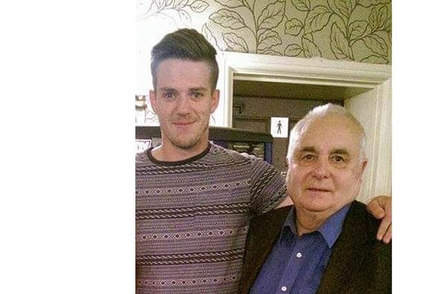 Pompey fan Robin Sweetman, who has passed away after a battle with cancer. Seen here with grandson Josh.