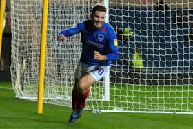 New Baffins Milton Rovers signing Brad Lethbridge celebrates scoring for Pompey at Oxford in the EFL Trophy in 2019. Picture: Graham Hunt